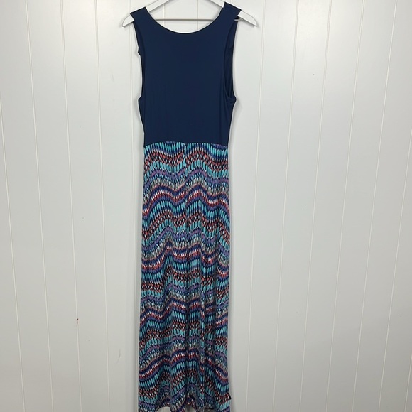 Gilli Womens Maxi Tank Dress XL Navy Bodice Turquoise Pink Skirt Abstract Print - Picture 9 of 12